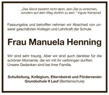 Traueranzeige von Manuela Henning von Pegnitz-Zeitung